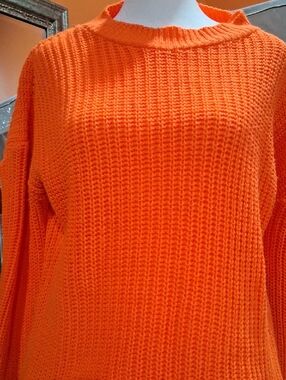 Bright Orange Crewneck Knit Sweater for Women